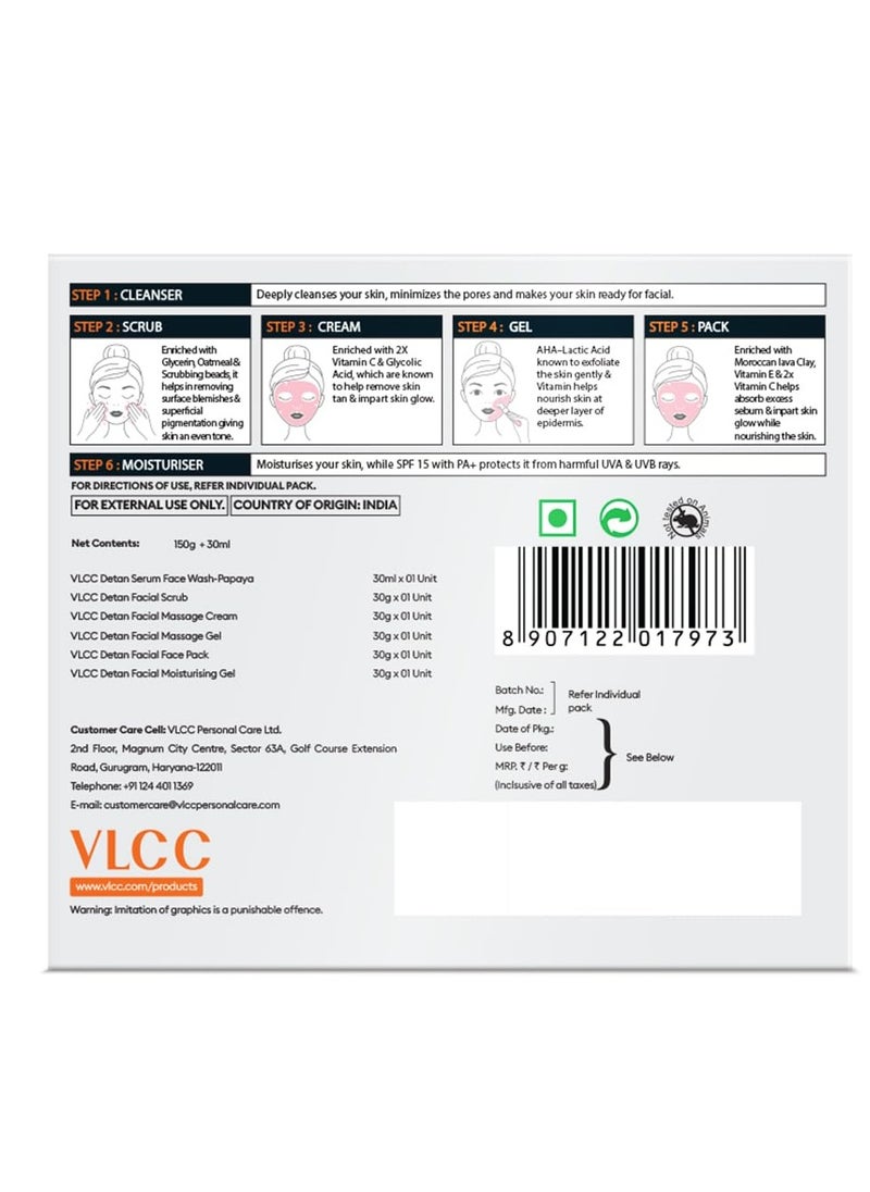 VLCC - De-Tan Facial Kit - 180g (150g+30ml) | For Tan Removal | Hydrates, Helps Removes Dark Spots, Pigmentation, Pores, Blackheads & Whiteheads | With SPF 15+ Moisturizer - Image 1
