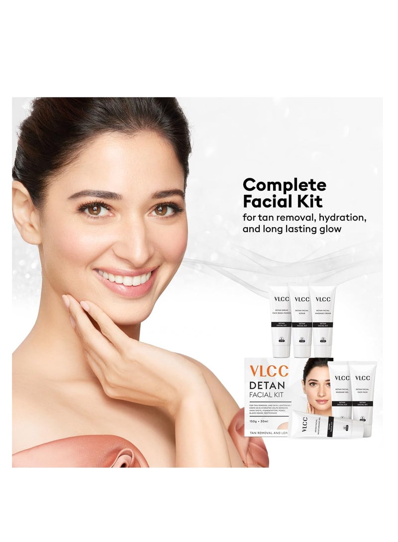 VLCC De-Tan Facial Kit - 180g (150g+30ml) | For Tan Removal | Hydrates, Helps Removes Dark Spots, Pigmentation, Pores, Blackheads & Whiteheads | With SPF 15+ Moisturizer - Image 2