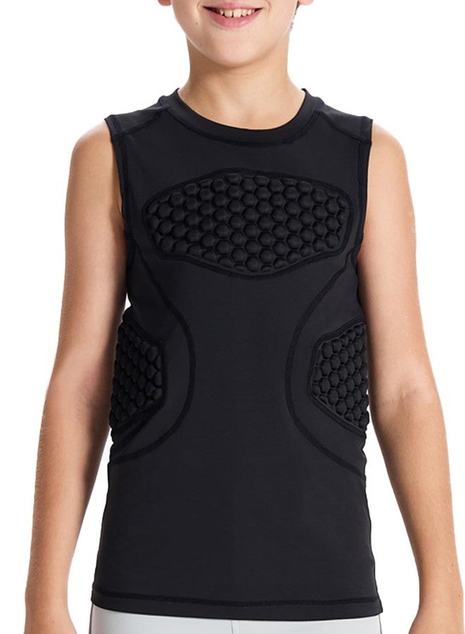 DEVOROPA Youth Boys Football Baseball Padded Compression Shirt Chest Protector Softball Lacrosse Rib Heart Sternum Guard Black M - Image 2