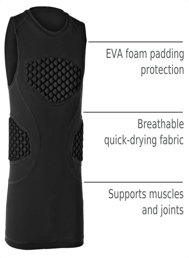 DEVOROPA Youth Boys Football Baseball Padded Compression Shirt Chest Protector Softball Lacrosse Rib Heart Sternum Guard Black M - Image 4