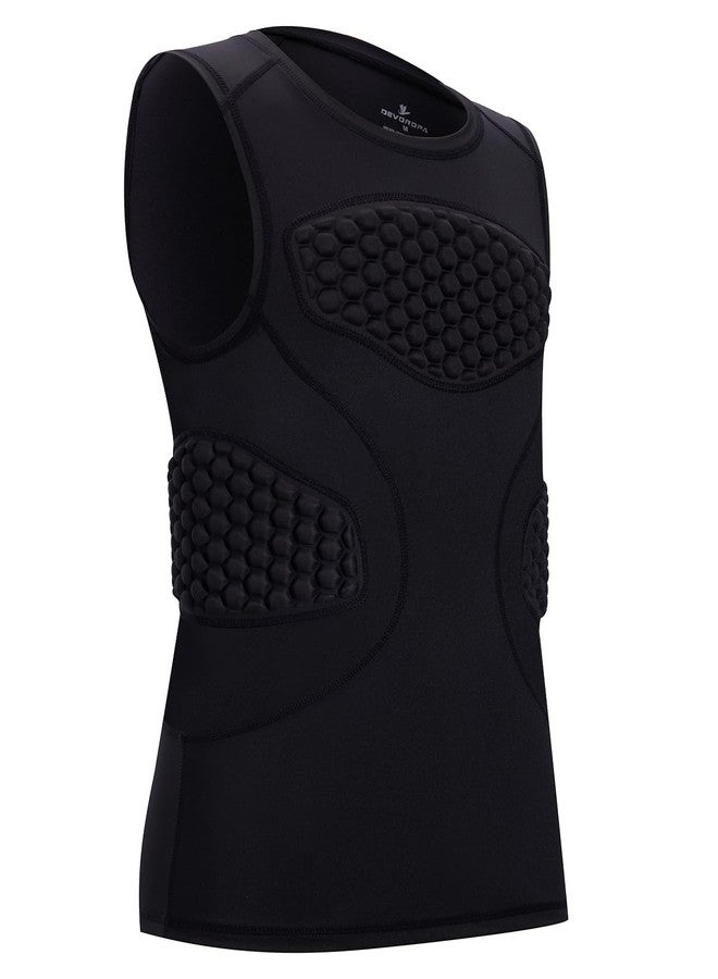 DEVOROPA Youth Boys Football Baseball Padded Compression Shirt Chest Protector Softball Lacrosse Rib Heart Sternum Guard Black M - Image 1