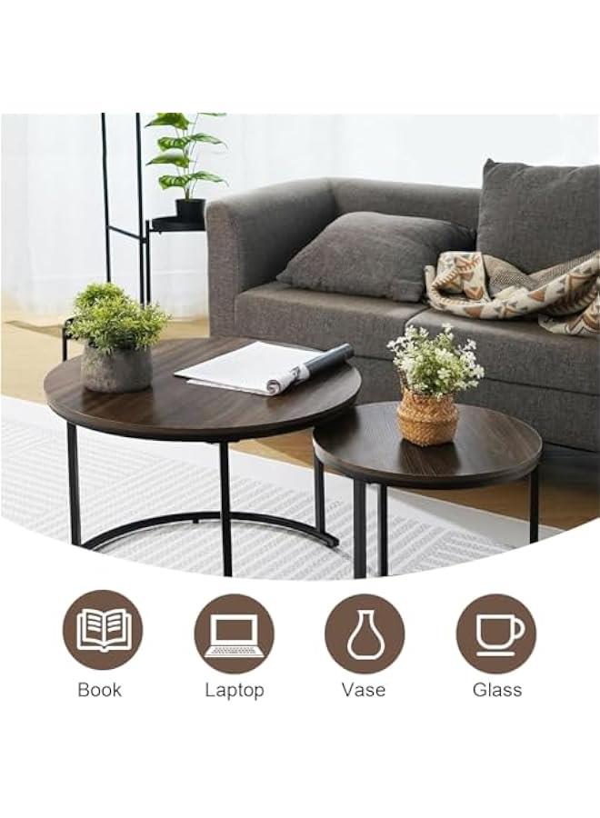 HOOKOR Coffee Table Nesting Set of 2 Round End Table Accent Side Stacking Tables with Sturdy Metal Frame, Modern Living Room Table Sets Industrial Nightstand, Sturdy and Easy Assembly - Image 3