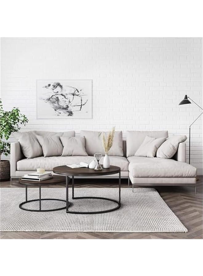 HOOKOR Coffee Table Nesting Set of 2 Round End Table Accent Side Stacking Tables with Sturdy Metal Frame, Modern Living Room Table Sets Industrial Nightstand, Sturdy and Easy Assembly - Image 5