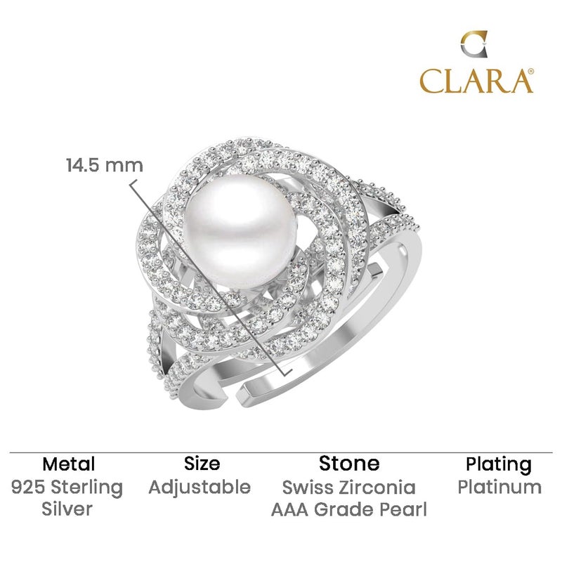 CLARA خاتم أصبع من الفضة الإسترلينية النقية 925 مع لؤلؤة حقيقية قابل للتعديل في الحجم | هدية للنساء والفتيات | مطلي بالزركون السويسري بلاتينيوم - Image 5