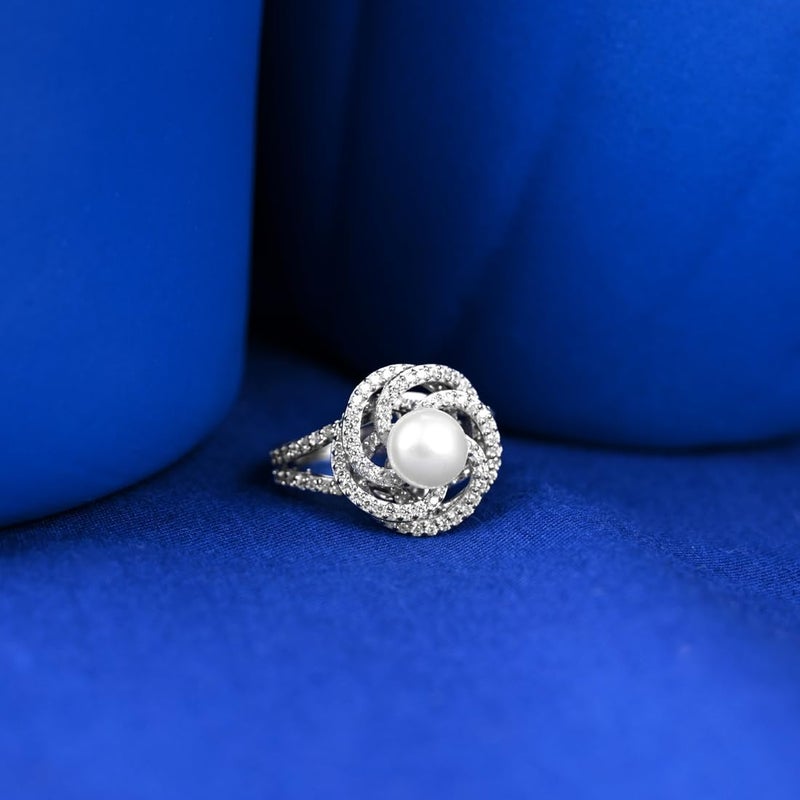 CLARA خاتم أصبع من الفضة الإسترلينية النقية 925 مع لؤلؤة حقيقية قابل للتعديل في الحجم | هدية للنساء والفتيات | مطلي بالزركون السويسري بلاتينيوم - Image 2
