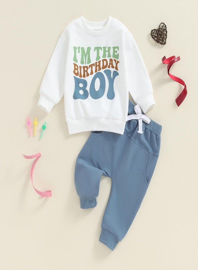 Kayotuas Baby Boy Birthday Outfit Toddler Fall Clothes Infant Birthday Boy Shirt & Pants Set Cute 2 Piece Cake Smash Outfits, Blue I'm the Birthday Boy, 2-3 years - Image 2