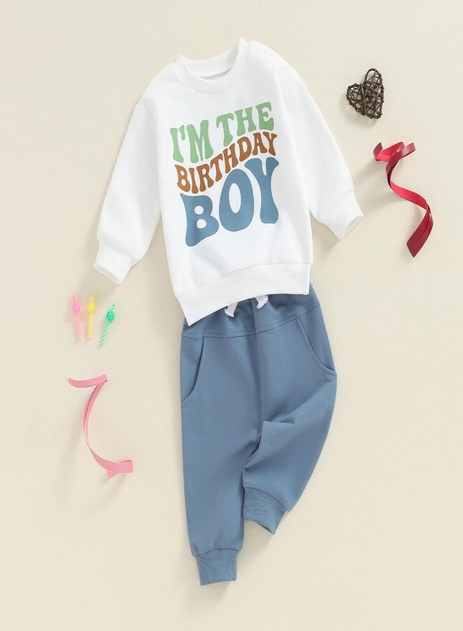 Kayotuas Baby Boy Birthday Outfit Toddler Fall Clothes Infant Birthday Boy Shirt & Pants Set Cute 2 Piece Cake Smash Outfits, Blue I'm the Birthday Boy, 2-3 years - Image 3