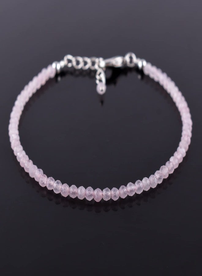 YANARA Natural Rose Quartz Bracelet Gemstone Micro Beads Dainty Jewelry for Women, Birthstone, Energy Healing Crystals, Silver Plated Chain 8 inch Birthday Gifts For Her - Image 3