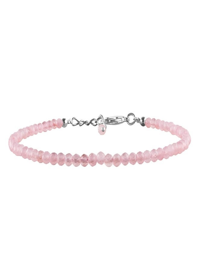 YANARA Natural Rose Quartz Bracelet Gemstone Micro Beads Dainty Jewelry for Women, Birthstone, Energy Healing Crystals, Silver Plated Chain 8 inch Birthday Gifts For Her - Image 1