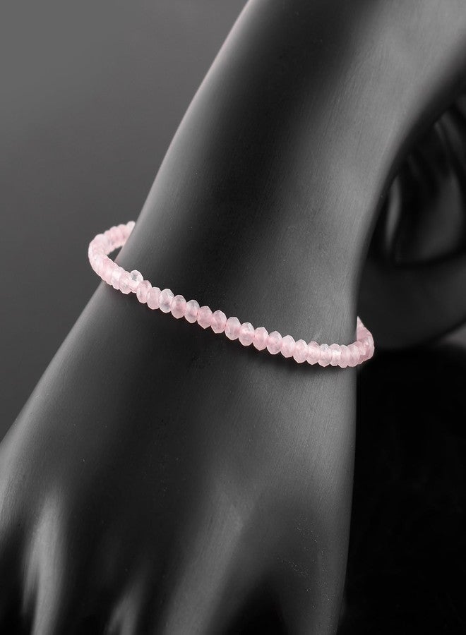YANARA Natural Rose Quartz Bracelet Gemstone Micro Beads Dainty Jewelry for Women, Birthstone, Energy Healing Crystals, Silver Plated Chain 8 inch Birthday Gifts For Her - Image 2