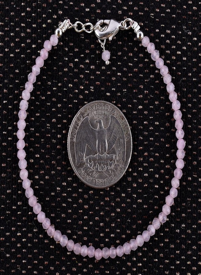 YANARA Natural Rose Quartz Bracelet Gemstone Micro Beads Dainty Jewelry for Women, Birthstone, Energy Healing Crystals, Silver Plated Chain 8 inch Birthday Gifts For Her - Image 4