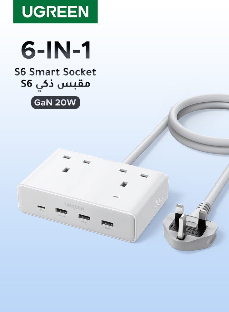 يو جرين شريط طاقة منزلي 2990 وات مع قابس تمديد 2 منفذ تيار متردد 3A1C شاحن USB سريع 20 وات مع كابل تمديد 1.5 متر محطة شحن موفرة للمساحة مناسبة لغرفة المعيشة وغرفة النوم والمطبخ والهواء الطلق - Image 1