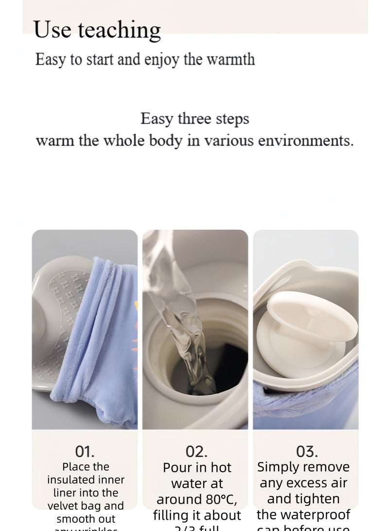 قربة ماء ساخن بغطاء ناعم ومتين، سعة 500 مل، خالية من مادة BPA، لتخفيف آلام الدورة الشهرية، كمادات ساخنة وعلاج بارد، لتخفيف آلام الظهر والرقبة وآلام الدورة الشهرية، غطاء مانع للتسرب، جراب يد طويل ودافئ من القطيفة، قابل لإعادة الاستخدام للنساء والفتيات، قربة ماء ساخن محمولة للمكتب والمنزل والسرير - Image 4