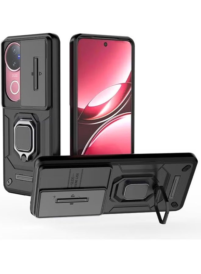 X-level Magnetic Phone Case vivo v50 AI 5G Lens Sliding Window Magnetic Bracket 2 in 1 [PC+TPU] Kickstand  Case Cover Protector with Camera Len Protection Anti-Scratch Shockproof Anti-Fingerprints Back Cover with 360 Car Mount Magnetic Ring Holder Case Protector - Image 1