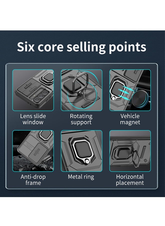 X-level Magnetic Phone Case vivo v50 AI 5G Lens Sliding Window Magnetic Bracket 2 in 1 [PC+TPU] Kickstand  Case Cover Protector with Camera Len Protection Anti-Scratch Shockproof Anti-Fingerprints Back Cover with 360 Car Mount Magnetic Ring Holder Case Protector - Image 3