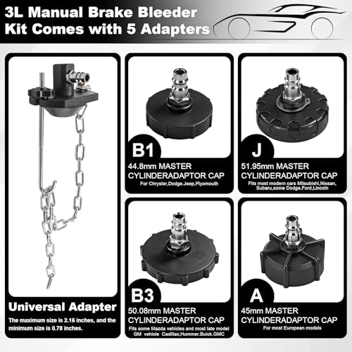 HCDDQP 3L Brake Bleeder Kit with Universal Adapter, Manual Brake Bleeder Vacuum Pump Kit with 1L Brake Bleeder Bottle and 4 Master Cylinder Adapters, Brake Bleeding Kit Suitable for Most Vehicles - Image 5