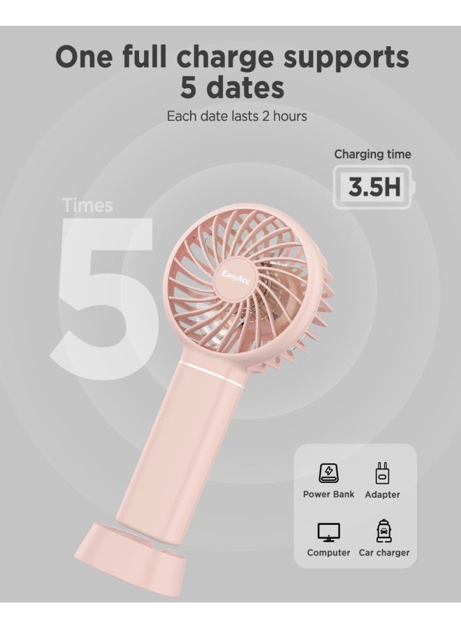Easyacc Mini Handheld Fan, Portable Personal Pocket Fan Lifetime Service Powerful Wind 3 Speeds With Lanyard And Detachable Base Cooling Desk Fan For Kids Elderly Women For Travel Outdoor Office Pink - Image 5