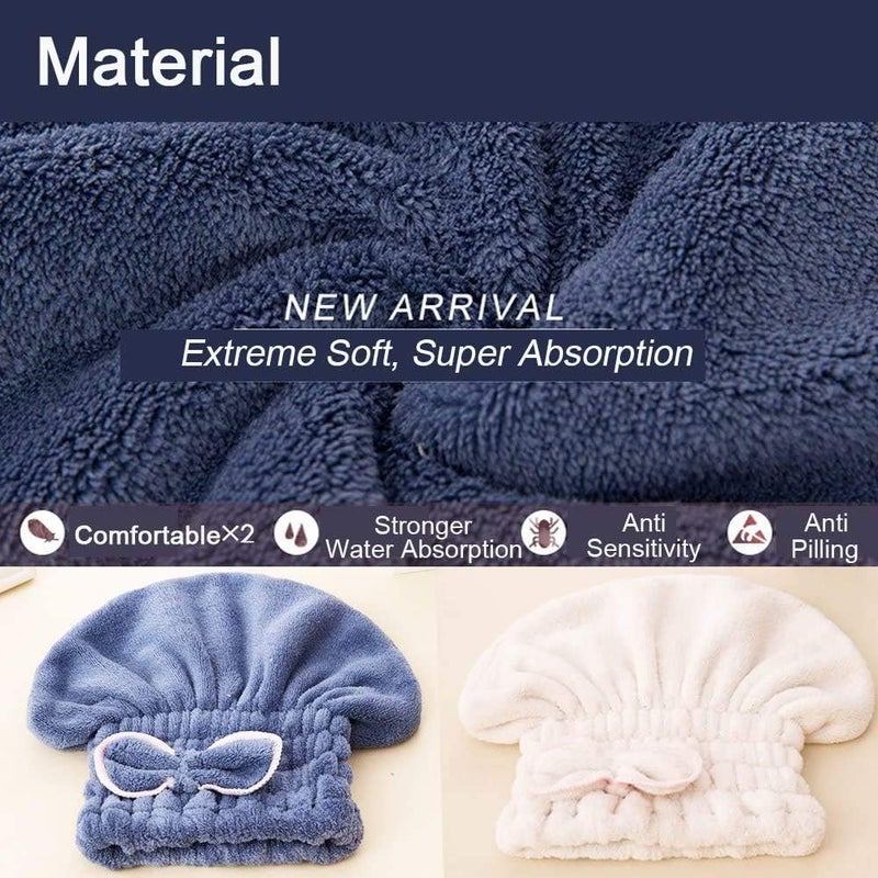 brandless Organic Bamboo Hair Towel Hair Drying Towel Turban Wrap with Button, Anti Frizz Absorbent & Soft Bath Cap for Curly, Long Thick Hair(2 Pack) - Image 3
