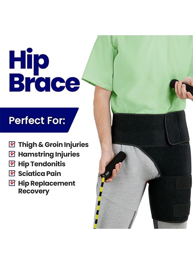 JS Hip Brace Thigh Compression Sleeve | Hip Sciatica Pain Relief Device Brace | Hamstring & Groin Compression Sleeve Wrap for Sciatic Nerve Relief | Hip Support Brace for Women & Men (Lined Red) - Image 2