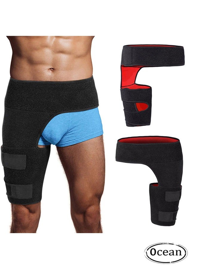 JS Hip Brace Thigh Compression Sleeve | Hip Sciatica Pain Relief Device Brace | Hamstring & Groin Compression Sleeve Wrap for Sciatic Nerve Relief | Hip Support Brace for Women & Men (Lined Red) - Image 1