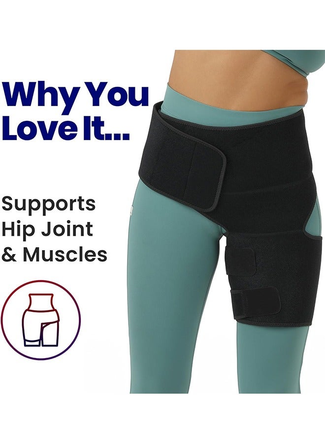 JS Hip Brace Thigh Compression Sleeve | Hip Sciatica Pain Relief Device Brace | Hamstring & Groin Compression Sleeve Wrap for Sciatic Nerve Relief | Hip Support Brace for Women & Men (Lined Red) - Image 3