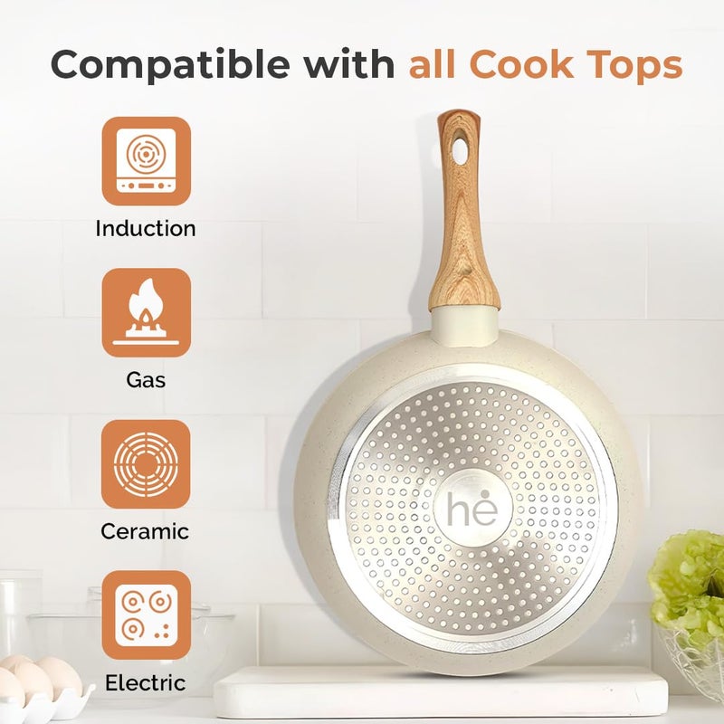 Home Essentials Maifan Stone Non-Stick Frying Pan with Lid 28CM, 3L | 5-Layer Non-Stick Coating | Induction Base | Dishwasher Safe | Medical Stone Cookware | Ideal for Eggs, Stir-Fries & More - Image 4