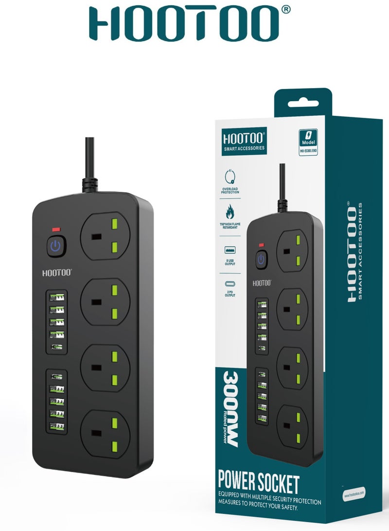 هوتو توصيله كهربائيه بأربعة مقابس كهربائيه. مشترك كهرباء ب8 منافذ يو اس بي& 2منافذ تايب سي PD. توصيله كهربائيه 5 متر. وصلة كهرباء مقاومة للحرارحة حتى 750 درجة. توصيله كهربائيه اصليه بقوة 3000 واط. مشترك كهرباء  بحماية ضد الجهد الزائد. تحويله مزودة بزر اطفاء وتشغيل للامان. - Image 5