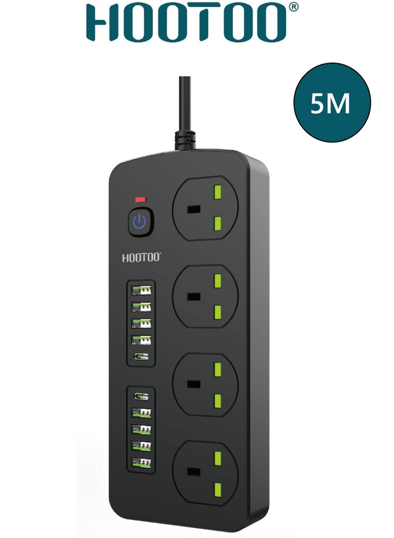 هوتو توصيله كهربائيه بأربعة مقابس كهربائيه. مشترك كهرباء ب8 منافذ يو اس بي& 2منافذ تايب سي PD. توصيله كهربائيه 5 متر. وصلة كهرباء مقاومة للحرارحة حتى 750 درجة. توصيله كهربائيه اصليه بقوة 3000 واط. مشترك كهرباء  بحماية ضد الجهد الزائد. تحويله مزودة بزر اطفاء وتشغيل للامان. - Image 1