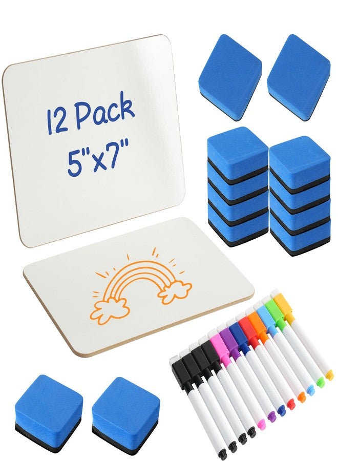 LTAXAF 12 Pack Dry Erase Boards, 5"x7" Double Sided Easel Small Whiteboards with Lines for Kids, Students, Education Teacher Classroom, Mini Portable Drawing Learning White Boards with 12 Makers, 12 Erasers - Image 1