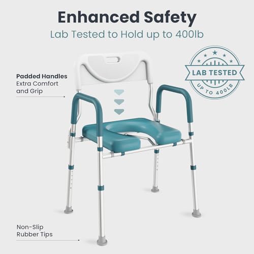 PELEGON Raised Toilet Seat with Handles (400lb) - Adjustable 3 in 1 Commode Chair for Toilet with Arms, Toilet Riser with Handles, Bedside Commode Chair, Handicap Toilet Seat for Elderly (Teal) - Image 5