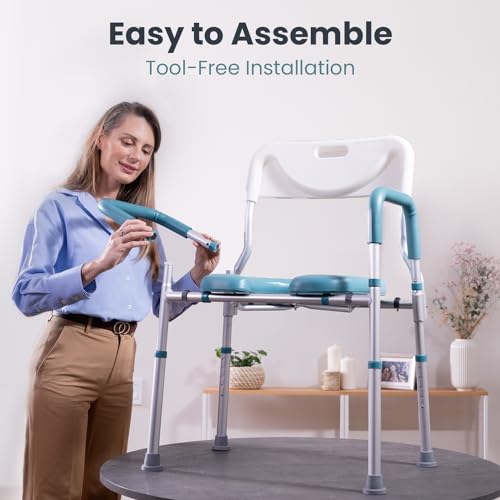 PELEGON Raised Toilet Seat with Handles (400lb) - Adjustable 3 in 1 Commode Chair for Toilet with Arms, Toilet Riser with Handles, Bedside Commode Chair, Handicap Toilet Seat for Elderly (Teal) - Image 3