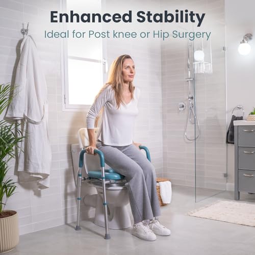 PELEGON Raised Toilet Seat with Handles (400lb) - Adjustable 3 in 1 Commode Chair for Toilet with Arms, Toilet Riser with Handles, Bedside Commode Chair, Handicap Toilet Seat for Elderly (Teal) - Image 2