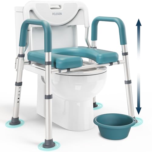 PELEGON Raised Toilet Seat with Handles (400lb) - Adjustable 3 in 1 Commode Chair for Toilet with Arms, Toilet Riser with Handles, Bedside Commode Chair, Handicap Toilet Seat for Elderly (Teal) - Image 1
