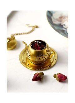 Kutis Teapot Shape Tea Strainer Locking Spice Tea Strainer Stainless Steel  Golden  - Image 3