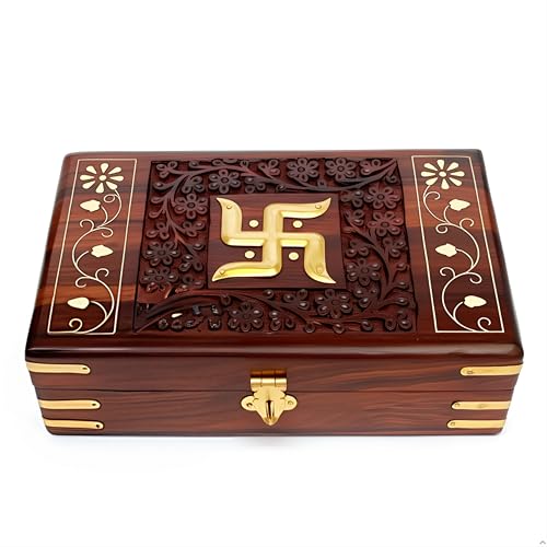 RGrandsons Handmade Wooden Jewellery Box for Women Jewel Organizer Hand Carved with Intricate Carvings Gift Items - Om Design (OM_Design_() - Image 1
