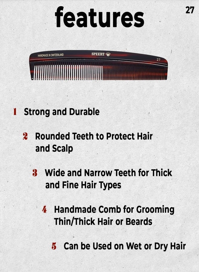 Speert #27-O Handmade Wide Narrow Tooth Comb Tortoise Havana Acetate Thick Coarse Curly Thin Fine Straight Hair Detangling Parting Grooming Teasing Hair Styling Hairdresser Barber Hairdressing Wet Dry - Image 2