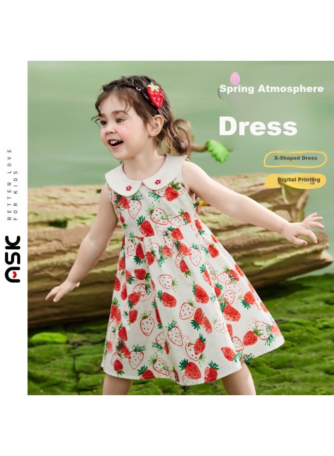 Ask Junior Girls' Summer Holiday Travel Season Children'S Dress Summer Princess Dress Doll Collar Children'S Dress 110 Floral - Image 1