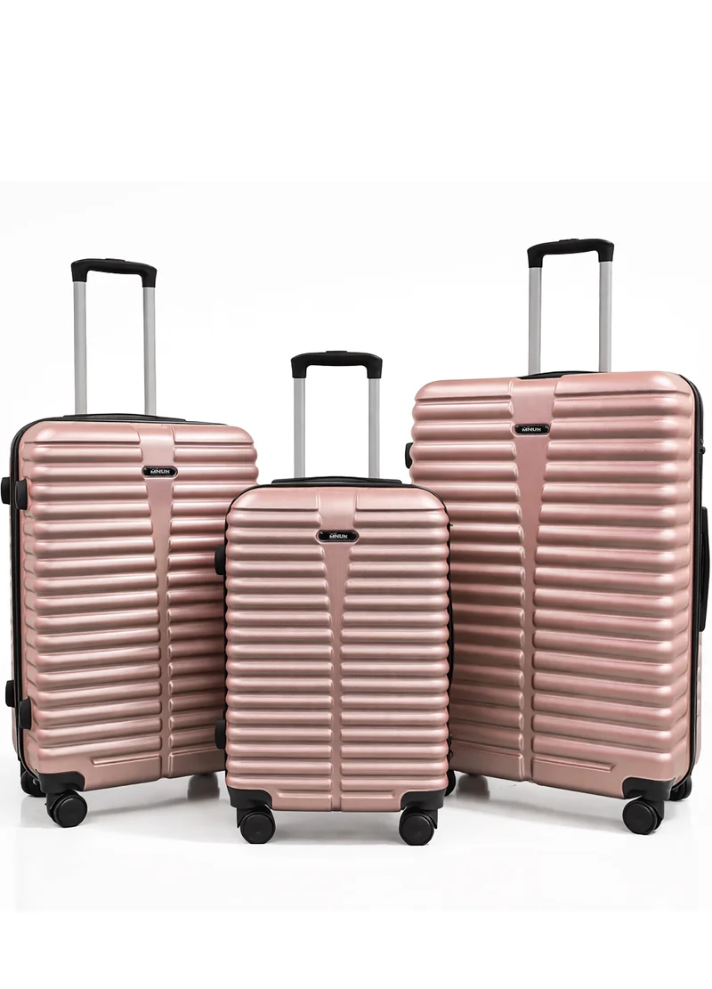 MNUK Destiny Set of 3 Luggage | Hardside Soft Handle Trolley with TSA Lock |Double 360° 4 Wheeler| Cabin-20 Inch, Medium- 24 Inch, Large-28 Inch| Gold