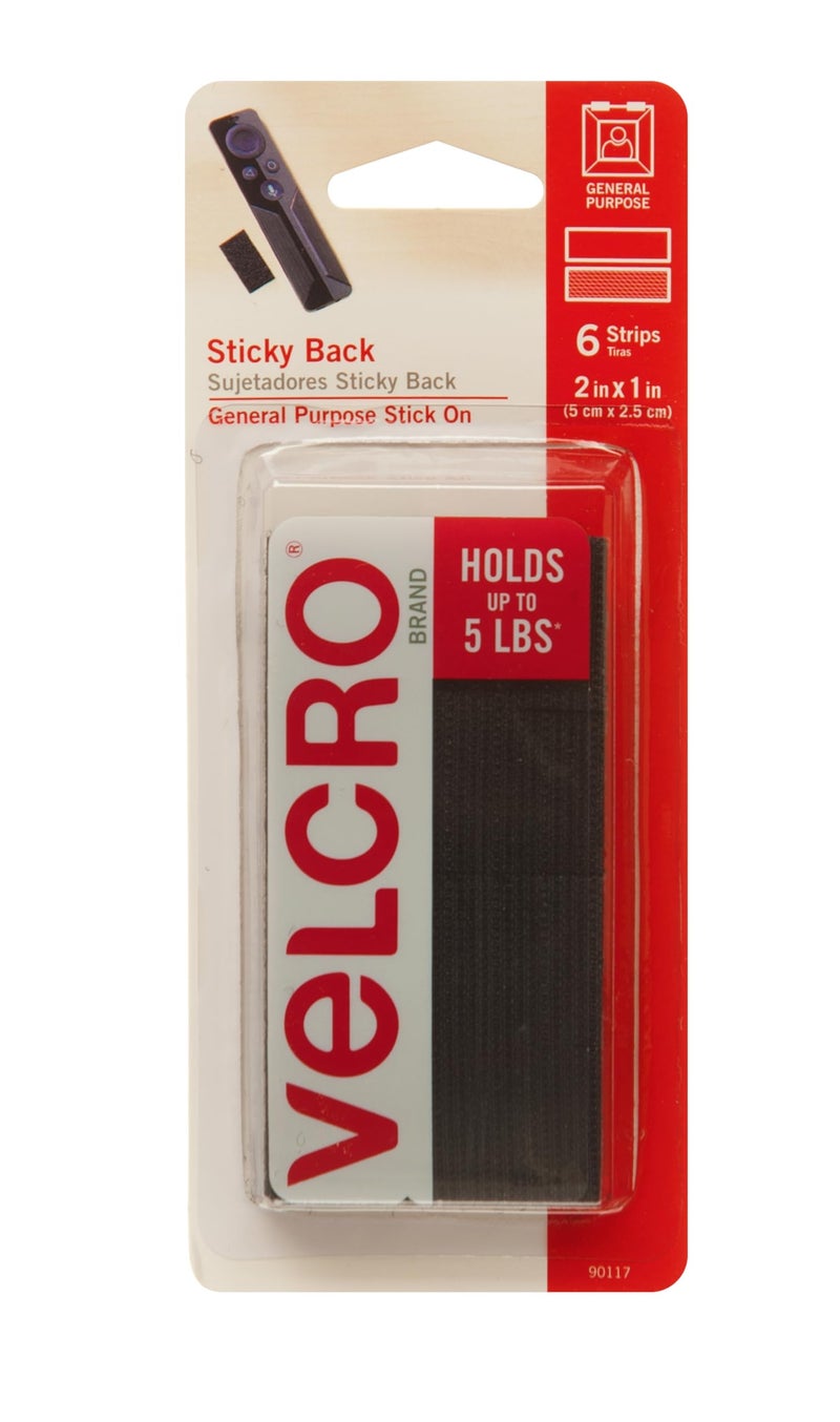 VELCRO Brand - Sticky Back Hook and Loop Fasteners | Perfect for Home or Office | 2in x 1in Strips | Pack of 6 | Black, 6Pk - Image 1