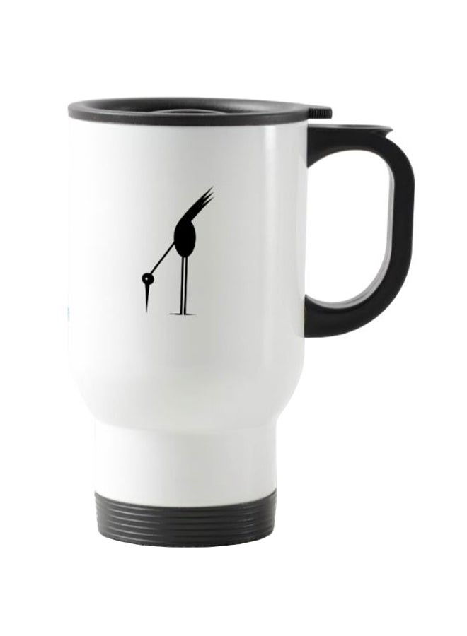 Black Bird Printed Travel Mug White 13centimeter