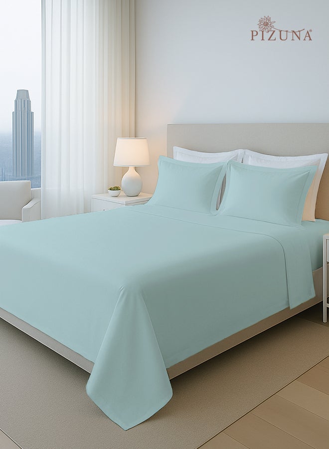 Pizuna Pure Combed Cotton Bed Sheet Set Queen Size Baby Blue, 400 Thread Count Cozy Luxury 100% Long Staple Cotton Sateen Weave Bedsheets Set (1 Flat Sheet, 1 Fitted Sheet, 2 Pillowcases) - Image 1