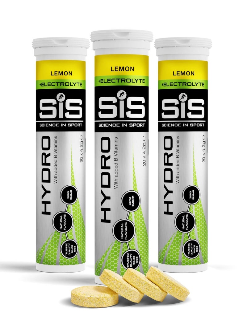 SIS Hydro Electrolyte Tablets | Sugar Free Hydration Tablets | Essential Electrolytes to Reduce Fatigue & Aid Rehydration | Gluten Free | Lemon Flavour, 3 X 20 X 4.5 G E - Image 1