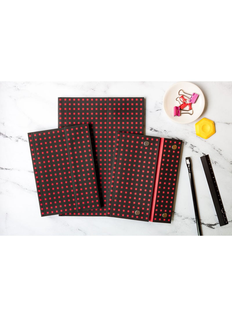Paper-Oh Quadro Black on Red B6.5 Unlined Wrap Closure 112 Pages 100gsm Notebook - Pack of 2 - Image 4