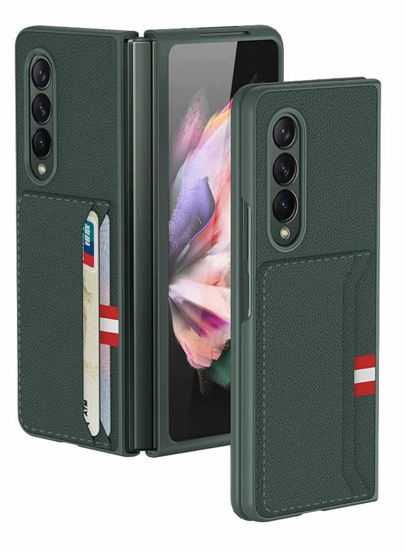 Captaintech Excefore for Samsung Z Fold 3 Case, Z Fold 3 5G W22 Cover with Leather Wallet Card Holder Phone Case Compatible with Samsung Galaxy Z Fold 3 5G Cover (Dark Green) - Image 1