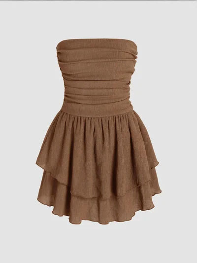 HICCUP Strapless Textured Ruffle Mini Dress