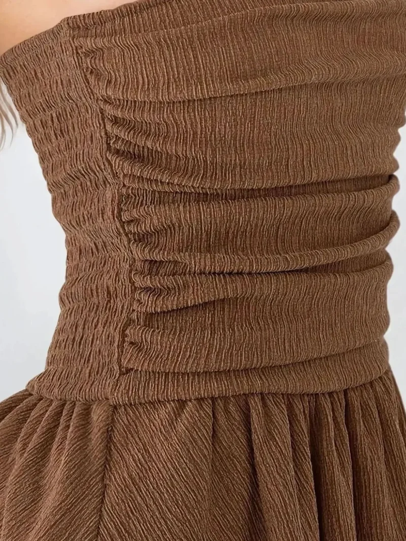 HICCUP Beige Natural Strapless Textured Ruffle Mini Dress for Women | Best Price UAE