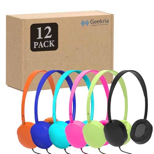 GEEKRIA 12 Pack Wired Headphones for Classroom Adjustable OnEar Headphones Kids Children Headset for Schools Student Libraries Computer Lab Testing Centers Bulk Pack Oval Earcups - Image 1