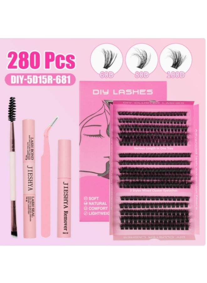 False Eyelashes Lash Clusters, 280Pcs 60D/80D/100D Mixed Density Faux Mink Lashes, All-in-One DIY Lash Extension Kit, Beginner Friendly, Ideal Gift for Ramadan Eid Wedding Party Daily Makeup - Image 1
