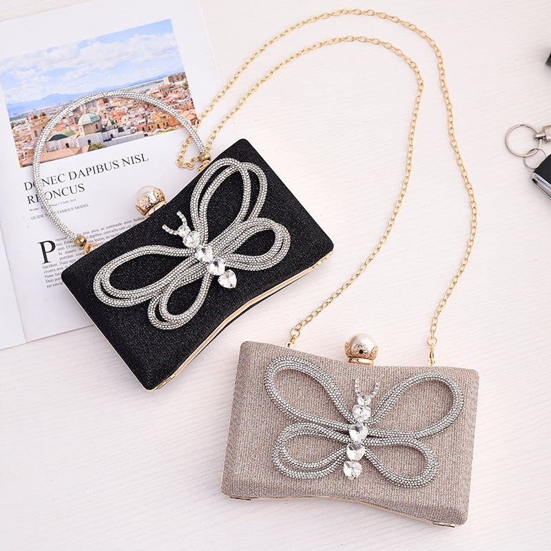 Elegant Black Bow Evening Clutch with Lock Clasp and Crossbody Strap - Image 3