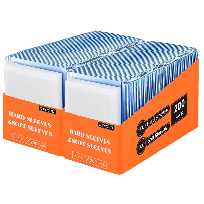 QTYORD 400Pcs Loaders for Cards (200Pcs Hard Plastic Card Holders & 200Pcs Penny Card Sleeves) 3" x 4" loaders, Card Protector Sleeves for Baseball Football Sports Cards, Standard Trading Cards - Image 1